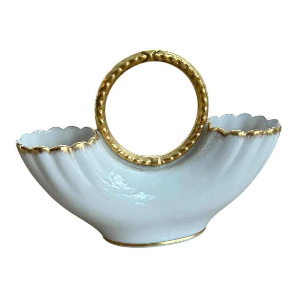 Vintage Lenox Ivory & Gold Trim Wedding Ring Double Flower‎ Vase 1930s-50's
